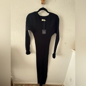 NWT The Normal Brand Black Ribbed Long-Sleeve Midi Dress